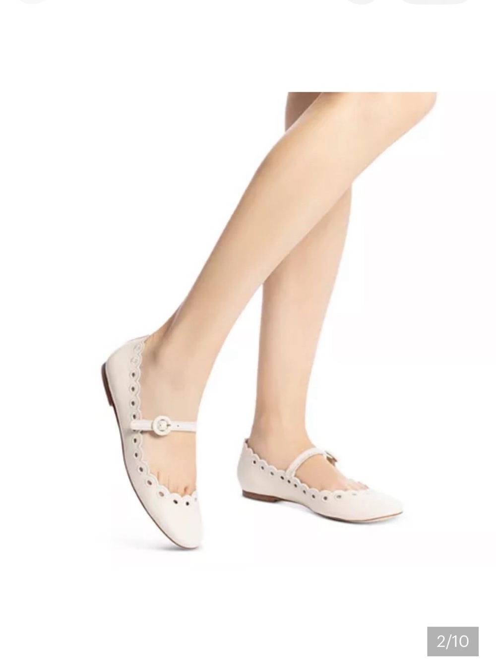 Larroude Cream Scalloped Mary Jane Flats